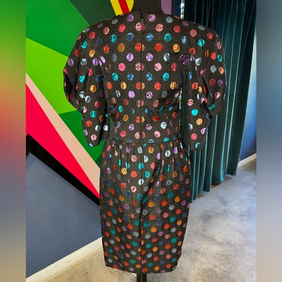 Vintage Victor Costa Multicolor Metallic Polka Dot Tulip Dress - Picture 4 of 4